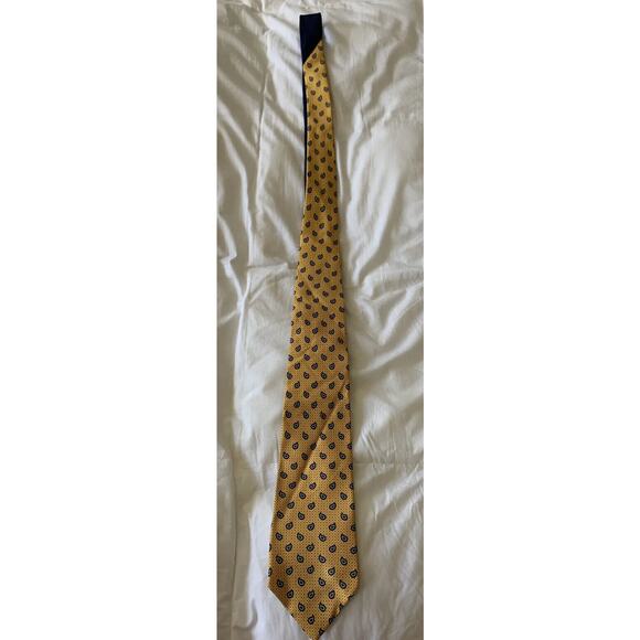 TOMMY HILFIGER‎ Men's Yellow Blue 100% Silk Tear Drop Neck Tie USA Made - Picture 1 of 8